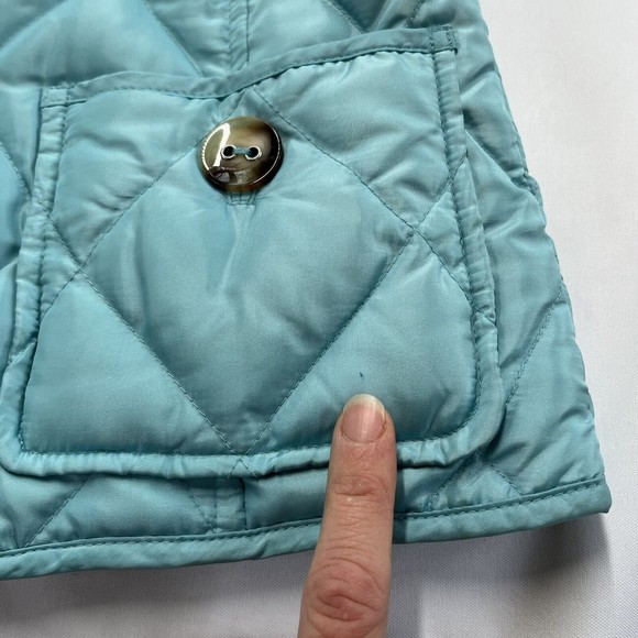 Talbots Down Puffer Vest Small Quilted Button Feather Aqua Teal Paisley Lining - Picture 9 of 10